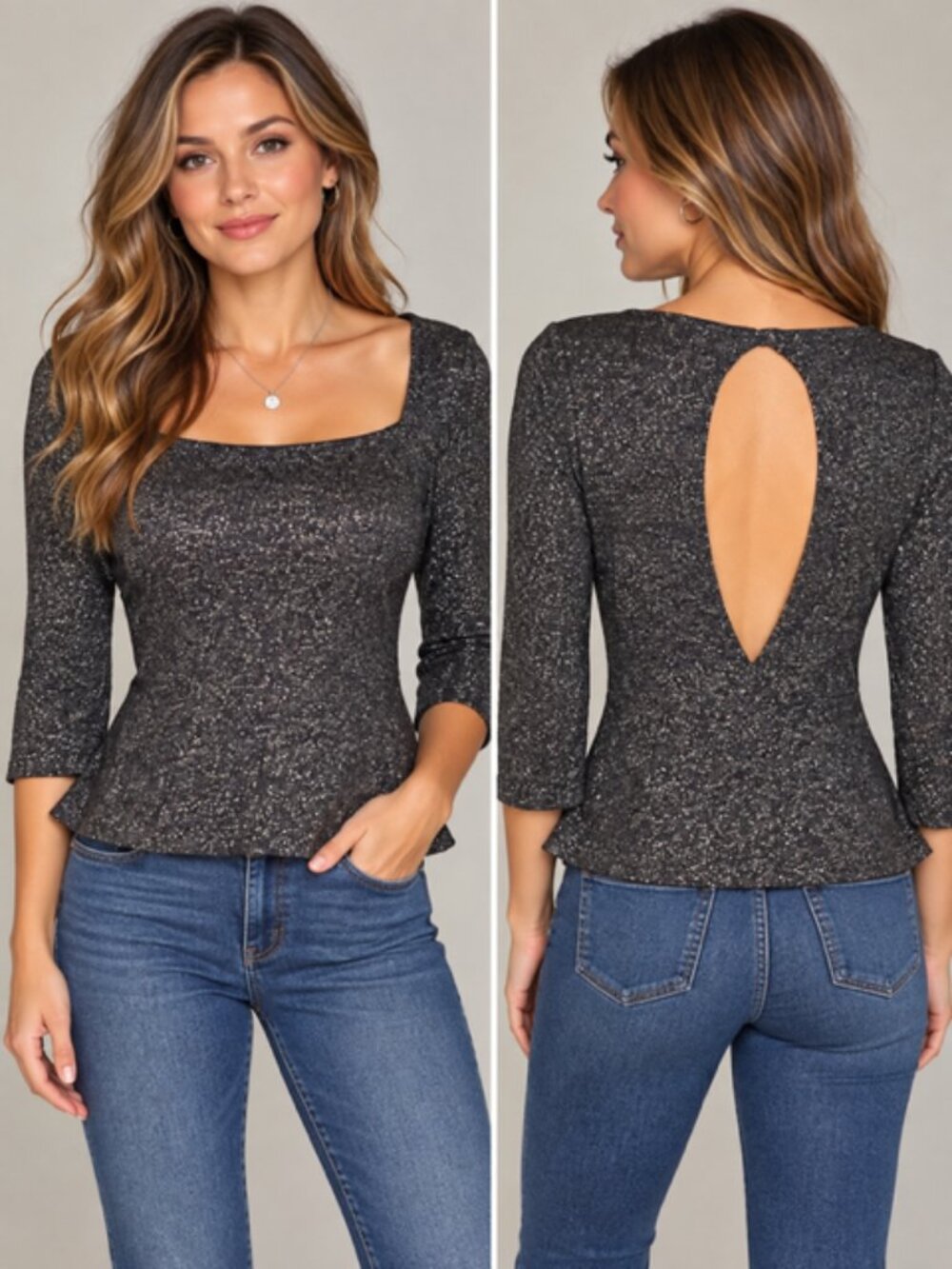 Vintage Lizette Mimi Giovanna Metallic Peplum Keyhole Top 10 NWT